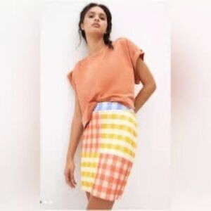 Farm Rio Anthropologie Gingham Knit Mini Skirt Multi Color Check Size Small